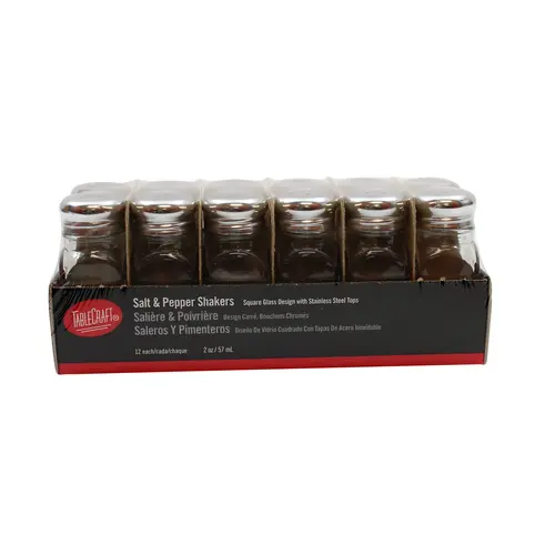 Tablecraft 2 Ounce Square Glass Salt And Pepper Shaker, 12 Count Tablecraft 2 Ounce Square Glass Salt And Pepper Shaker, 12 Count