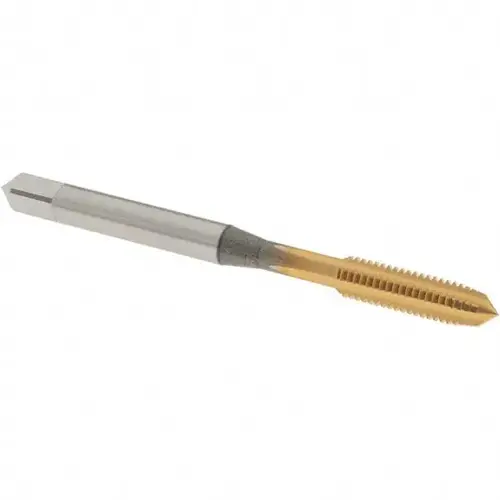 Straight Flute Tap: #10-32 UNF, 4 Flutes, Plug, 2B Class of Fit, High Speed Steel, TiN Coated Straight Flute Tap: #10-32 UNF, 4 Flutes, Plug, 2B Class of Fit, High Speed Steel, TiN Coated