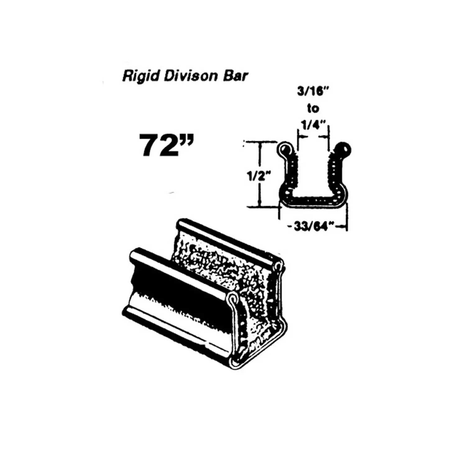 Metro Moulded Parts Rigid division-bar channel. Made with Zinc-plated bead WC 1-72