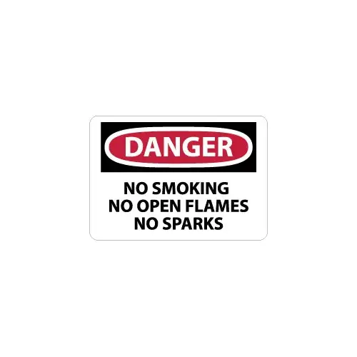 Accident Prevention Sign: Rectangle, "Danger, NO SMOKING NO OPEN FLAMES NO SPARKS" Accident Prevention Sign: Rectangle, "Danger, NO SMOKING NO OPEN FLAMES NO SPARKS"