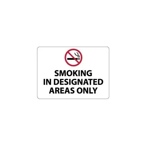 Sign: No SmokingRectangle, "SMOKING IN DESIGNATED AREAS ONLY" Sign: No SmokingRectangle, "SMOKING IN DESIGNATED AREAS ONLY"