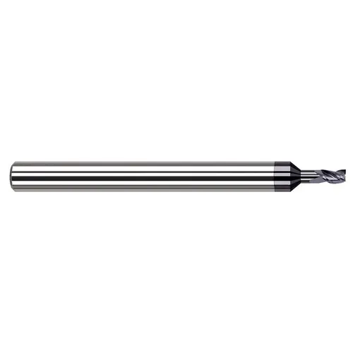 Square End Mill: 0.01 inch Dia, 1/64 inch LOC, 1/8 inch Shank Dia, 2-1/2 inch OAL, 3 Flutes, Solid Carbide AlTiN Square End Mill: 0.01 inch Dia, 1/64 inch LOC, 1/8 inch Shank Dia, 2-1/2 inch OAL, 3 Flutes, Solid Carbide AlTiN