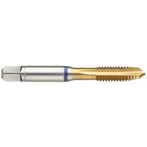Spiral Point Tap: 3/4-16 UNF, 4 Flutes, Plug Chamfer, 2B Class of Fit, High-Speed Steel-E-PM, TiN Coated