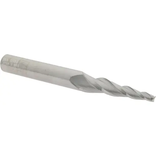 Tapered End Mill: 5 degree per Side, 1/8" Small Dia, 1-1/2" LOC, 3 Flutes, Solid Carbide, Square End Uncoated Tapered End Mill: 5 degree per Side, 1/8" Small Dia, 1-1/2" LOC, 3 Flutes, Solid Carbide, Square End Uncoated
