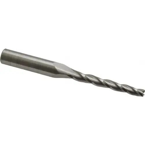 Tapered End Mill: 1 degree per Side, 3/16" Small Dia, 1-3/4" LOC, 3 Flutes, Solid Carbide, Square End Uncoated