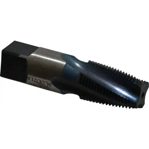 3/8-18 NPT, 15 degree Helix, 4 Flutes, Blue Diamond Finish, High Speed Steel, Spiral Flute Pipe Tap