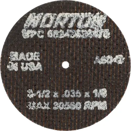 Cutoff Wheel: 2-1/2" Dia, 0.035" Thick, 1/8" Hole, Aluminum Oxide Cutoff Wheel: 2-1/2" Dia, 0.035" Thick, 1/8" Hole, Aluminum Oxide