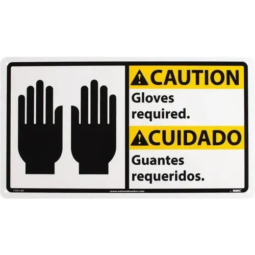 Accident Prevention Sign: Rectangle, "Caution, Gloves required. Guantes requeridos."