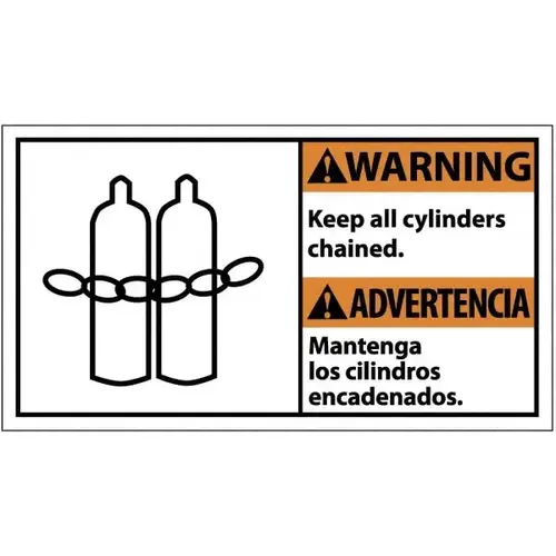 Sign: Rectangle, "Warning - Keep All Cylinders Chained" Sign: Rectangle, "Warning - Keep All Cylinders Chained"