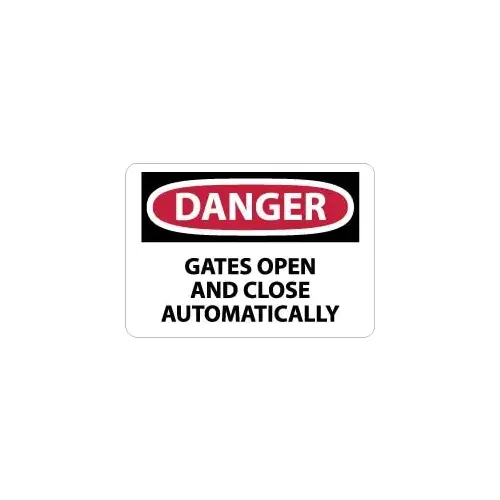 Sign: Rectangle, "Danger - Gates Open and Close Automatically"
