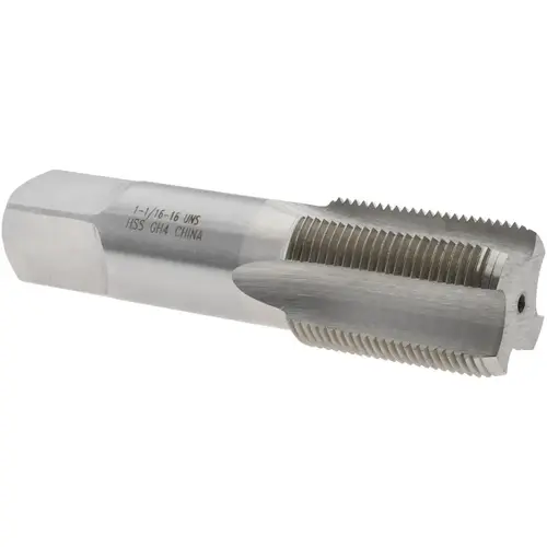 Straight Flute Tap: 1-1/16-16 UNS, 4 Flutes, Bottoming, 3B Class of Fit, High Speed Steel, Bright/Uncoated Straight Flute Tap: 1-1/16-16 UNS, 4 Flutes, Bottoming, 3B Class of Fit, High Speed Steel, Bright/Uncoated
