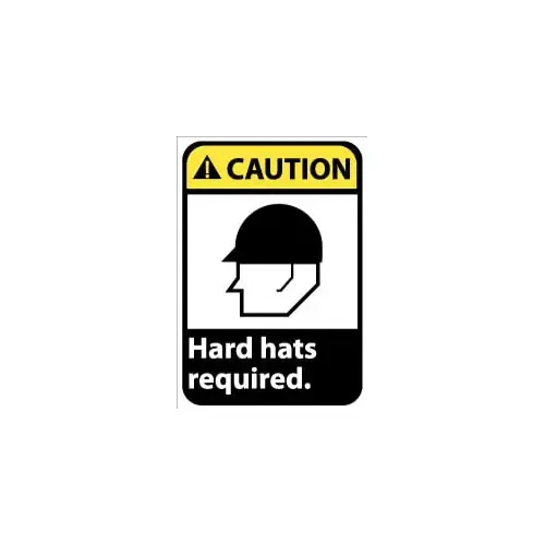 Sign: Rectangle, "Caution - Hard Hats Required" Sign: Rectangle, "Caution - Hard Hats Required"