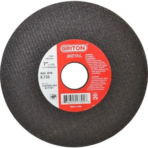 Cut-Off Wheel: 7" Dia, 1/32" Thick, 1-1/4" Hole, Aluminum Oxide