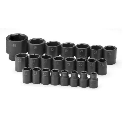 Impact Standard Socket Set :10 to 46 mm Socket, 6 Point, Black Finish
