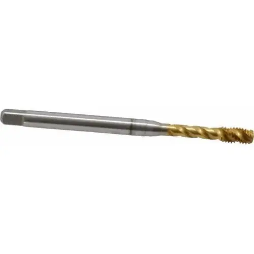 Spiral Flute Tap: #10-32 UNF, 3 Flutes, Bottoming, 2B Class of Fit, Cobalt, TIN Coated Spiral Flute Tap: #10-32 UNF, 3 Flutes, Bottoming, 2B Class of Fit, Cobalt, TIN Coated