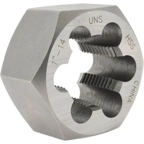 Hex Rethreading Die: 1-14, 1" Thick, Right Hand, High-Speed Steel Hex Rethreading Die: 1-14, 1" Thick, Right Hand, High-Speed Steel