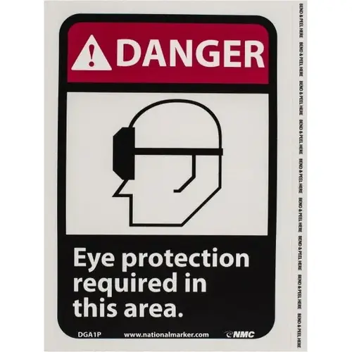 Accident Prevention Sign: Rectangle, "Danger, EYE PROTECTION REQUIRED IN THIS AREA" Accident Prevention Sign: Rectangle, "Danger, EYE PROTECTION REQUIRED IN THIS AREA"