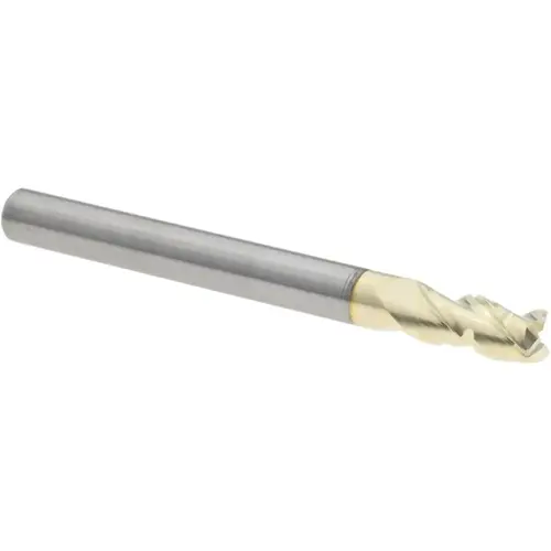 Roughing & Finishing End Mill: 3/16" Dia, 3 Flutes, 0.01" Corner Radius, Corner Radius End, Solid Carbide ZrN Roughing & Finishing End Mill: 3/16" Dia, 3 Flutes, 0.01" Corner Radius, Corner Radius End, Solid Carbide ZrN