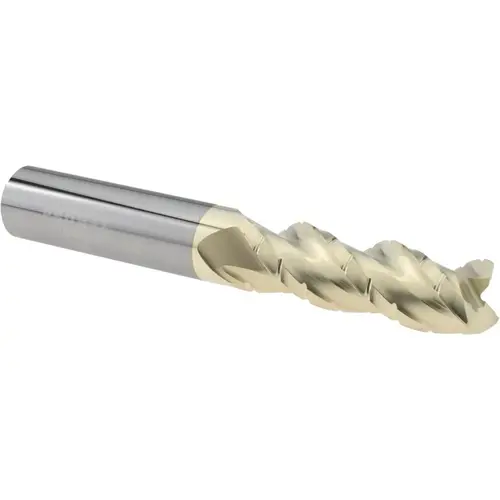Roughing & Finishing End Mill: 1/2" Dia, 3 Flutes, 0.02" Corner Radius, Corner Radius End, Solid Carbide ZrN Roughing & Finishing End Mill: 1/2" Dia, 3 Flutes, 0.02" Corner Radius, Corner Radius End, Solid Carbide ZrN
