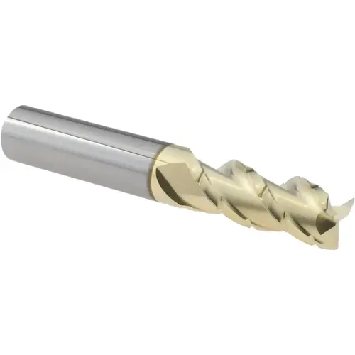 Roughing & Finishing End Mill: 3/8" Dia, 3 Flutes, 0.02" Corner Radius, Corner Radius End, Solid Carbide ZrN