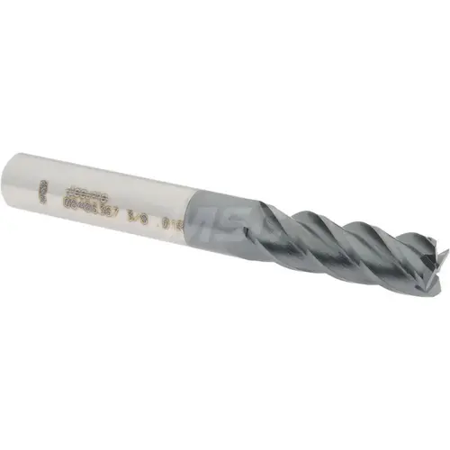 Corner Radius End Mill: 3/8" Dia, 1-1/8" LOC, 0.01" Radius, 4 Flutes, Solid Carbide AlTiN Corner Radius End Mill: 3/8" Dia, 1-1/8" LOC, 0.01" Radius, 4 Flutes, Solid Carbide AlTiN