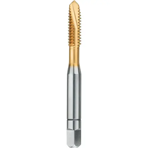 Spiral Point Tap: 3/8-24 UNF, 3 Flutes, Plug Chamfer, 2B Class of Fit, Powdered Metal High-Speed Steel, Bright/Uncoated