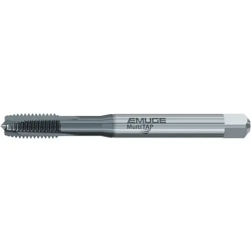 Spiral Point Tap: M5x0.8 Metric, 3 Flutes, Plug Chamfer, 2B Class of Fit, High-Speed Steel-E, TiCN Coated Spiral Point Tap: M5x0.8 Metric, 3 Flutes, Plug Chamfer, 2B Class of Fit, High-Speed Steel-E, TiCN Coated
