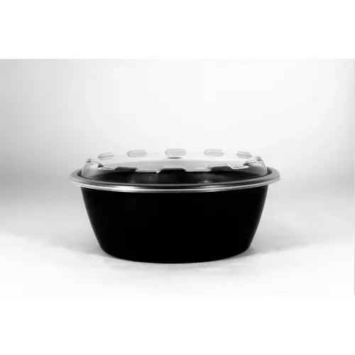 Cubeware 32 Ounce Round Container Black Base With Clear Vented Lid, 150 Set