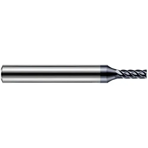 Corner Radius End Mill: 1/4" Dia, 3/8" LOC, 37 deg Helix, AlTiN Finish, Corner Radius End, Centercutting Series End Mills for Hardened Steels - Corner Radius - For Steels Up to 55 Rc & Material Specific End Mills Corner Radius End Mill: 1/4" Dia, 3/8" LOC, 37 deg Helix, AlTiN Finish, Corner Radius End, Centercutting Series End Mills for Hardened Steels - Corner Radius - For Steels Up to 55 Rc & Material Specific End Mills