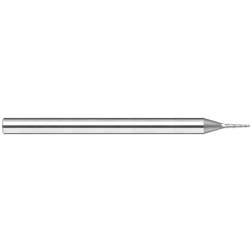 Tapered End Mill: 15 degree per Side, 1/8" Small Dia, 3 Flutes, Solid Carbide, Square End Uncoated Tapered End Mill: 15 degree per Side, 1/8" Small Dia, 3 Flutes, Solid Carbide, Square End Uncoated