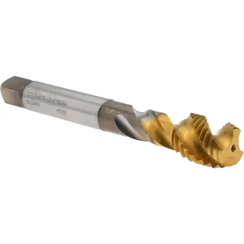 Spiral Flute Tap: M16x2.00 DIN 376, 3 Flutes, Semi-Bottoming, 6H Class of Fit, High Speed Steel, TIN Coated Spiral Flute Tap: M16x2.00 DIN 376, 3 Flutes, Semi-Bottoming, 6H Class of Fit, High Speed Steel, TIN Coated