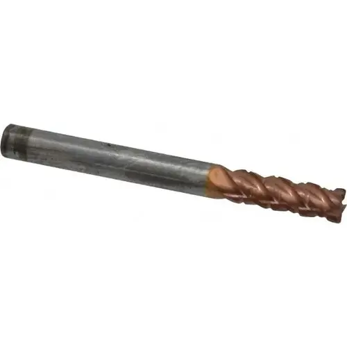 Roughing & Finishing End Mill: 1/4" Dia, 4 Flutes, 0.02" Corner Radius, Corner Radius End, Solid Carbide TiCN Roughing & Finishing End Mill: 1/4" Dia, 4 Flutes, 0.02" Corner Radius, Corner Radius End, Solid Carbide TiCN