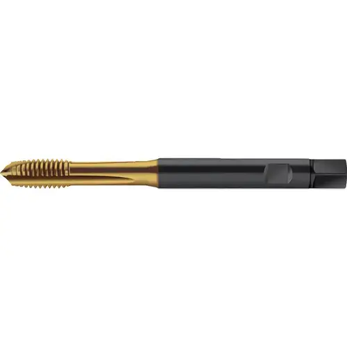 Spiral Point Tap: 1/4-28 UNF, 3 Flutes, Plug Chamfer, 2B Class of Fit, High-Speed Steel-E, TiN Coated Spiral Point Tap: 1/4-28 UNF, 3 Flutes, Plug Chamfer, 2B Class of Fit, High-Speed Steel-E, TiN Coated