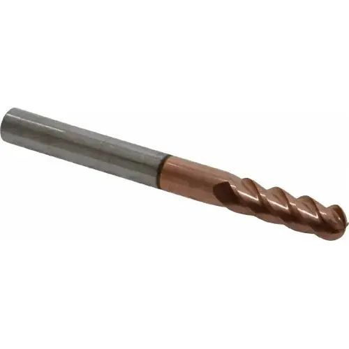 Ball End Mill: 0.1875" Dia, 0.625" LOC, 4 Flute, Solid Carbide TiCN Ball End Mill: 0.1875" Dia, 0.625" LOC, 4 Flute, Solid Carbide TiCN