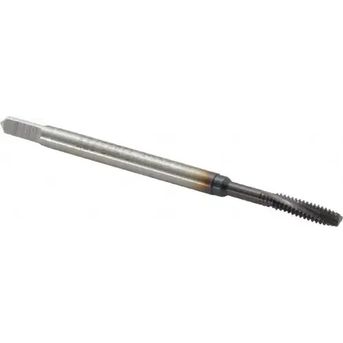 Spiral Flute Tap: #4-40, UNC, 3 Flute, Modified Bottoming, 2BX Class of Fit, Powdered Metal, TiAlN Finish Spiral Flute Tap: #4-40, UNC, 3 Flute, Modified Bottoming, 2BX Class of Fit, Powdered Metal, TiAlN Finish
