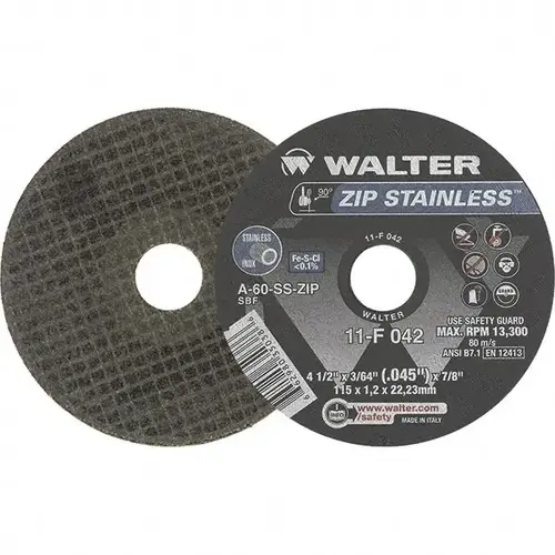 Cutoff Wheel: Type 1, 4-1/2" Dia, 0.05" Thick, 7/8" Hole, Aluminum Oxide Cutoff Wheel: Type 1, 4-1/2" Dia, 0.05" Thick, 7/8" Hole, Aluminum Oxide