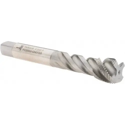 Spiral Flute Tap: 5/8-24 UNEF, 4 Flutes, Modified Bottoming, 2B Class of Fit, Cobalt, Bright/Uncoated Straw Spiral Flute Tap: 5/8-24 UNEF, 4 Flutes, Modified Bottoming, 2B Class of Fit, Cobalt, Bright/Uncoated Straw