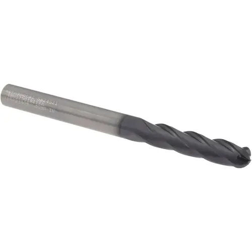 Ball End Mill: 1/4" Dia, 1-1/8" LOC, 4 Flute, Solid Carbide TiAlN Ball End Mill: 1/4" Dia, 1-1/8" LOC, 4 Flute, Solid Carbide TiAlN
