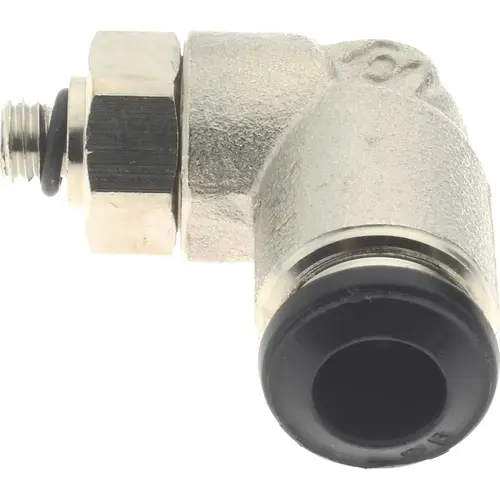 Push-To-Connect Tube to Metric Thread Tube Fitting: Swivel Elbow, M5 Thread Push-To-Connect Tube to Metric Thread Tube Fitting: Swivel Elbow, M5 Thread