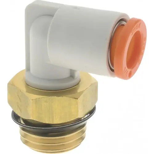 Push-to-Connect Tube Fitting: Male Elbow, 1/4" Thread, 1/4" OD Push-to-Connect Tube Fitting: Male Elbow, 1/4" Thread, 1/4" OD