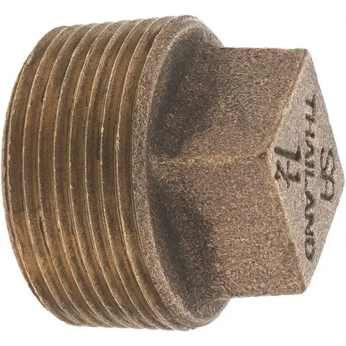 Brass Pipe Square Head Plug: 1-1/4" Fitting, Threaded, MNPT x FNPT, Class 125