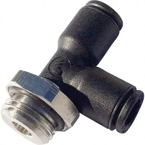 Push-To-Connect Tube Fitting: Male Run Tee, M5 x 0.8 Thread Push-To-Connect Tube Fitting: Male Run Tee, M5 x 0.8 Thread