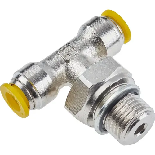 Push-To-Connect Tube x Tube x Male Tube Fitting: Swivel Male Branch Tee, 1/4" Thread Push-To-Connect Tube x Tube x Male Tube Fitting: Swivel Male Branch Tee, 1/4" Thread
