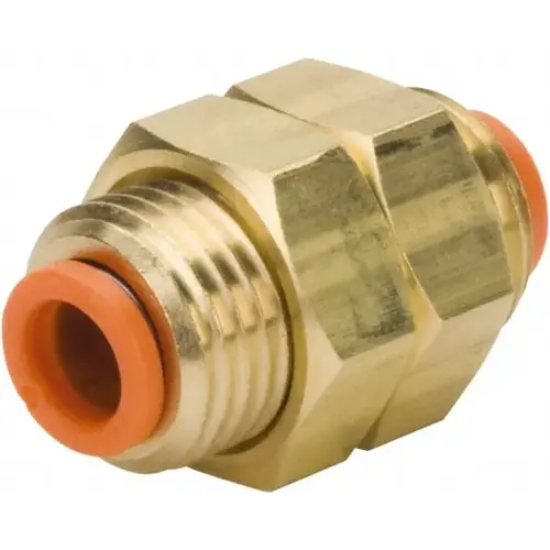 Push-to-Connect Tube Fitting: Bulkhead Union, 1/2-20 Thread, 5/32" OD