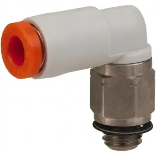 Push-to-Connect Tube Fitting: Male Elbow, #10-32 Thread, 1/4" OD Push-to-Connect Tube Fitting: Male Elbow, #10-32 Thread, 1/4" OD
