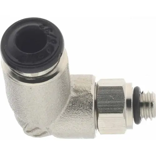 Push-To-Connect Tube to Metric Thread Tube Fitting: Swivel Elbow, M5 Thread Push-To-Connect Tube to Metric Thread Tube Fitting: Swivel Elbow, M5 Thread