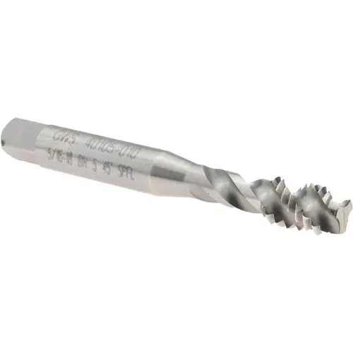 Spiral Flute Tap: 5/16-18 UNC, 3 Flutes, Modified Bottoming, 2B Class of Fit, Powdered Metal, Bright/Uncoated Spiral Flute Tap: 5/16-18 UNC, 3 Flutes, Modified Bottoming, 2B Class of Fit, Powdered Metal, Bright/Uncoated