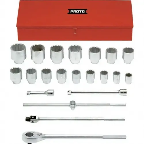 Standard Socket Set: 22 Pc, 1" Drive, 1-1/2 to 3-1/2" Socket