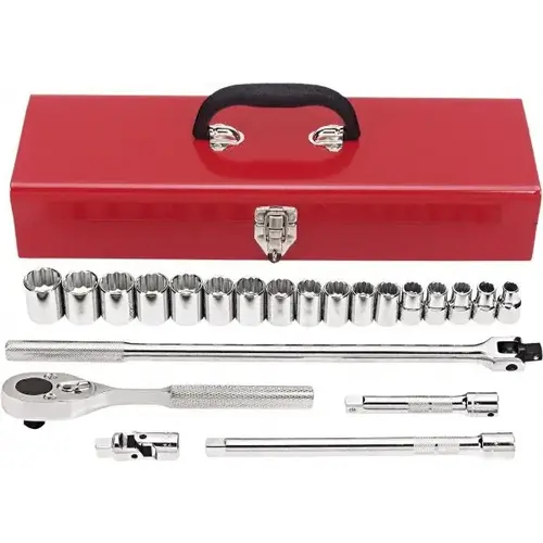 Standard Socket Set: 22 Pc, 1/2" Drive, 10.00 to 26.00" Socket