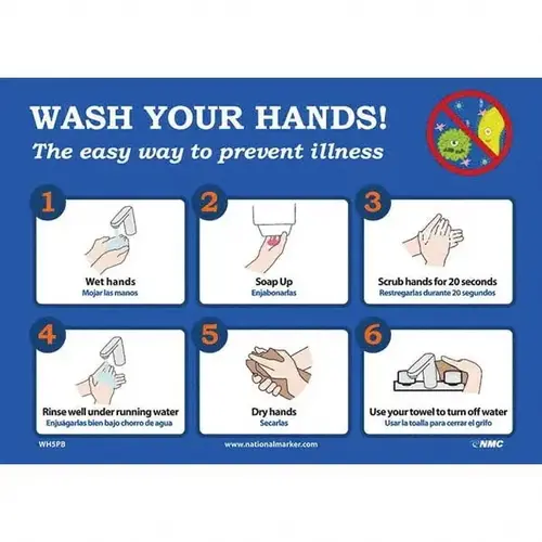 Sign: Rectangle, "WASH YOUR HANDS! The easy way to prevent illness" Sign: Rectangle, "WASH YOUR HANDS! The easy way to prevent illness"